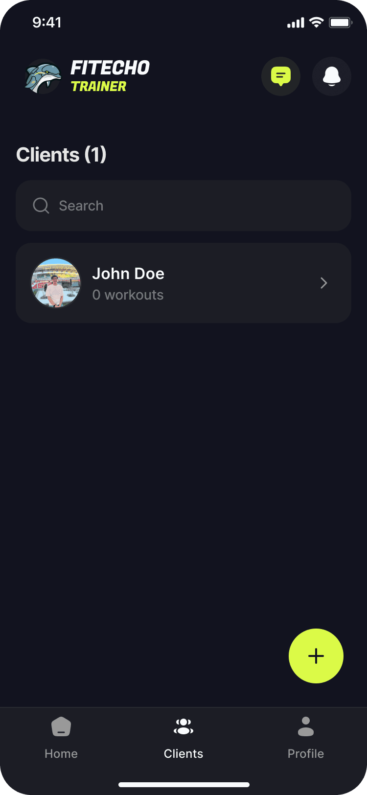 FitEcho client list dashboard