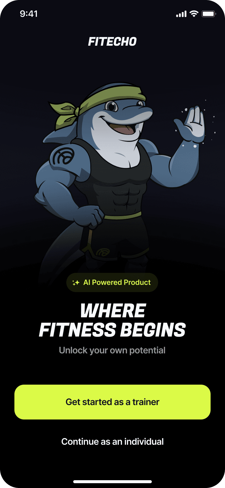 FitEcho app welcome screen with Echo mascot