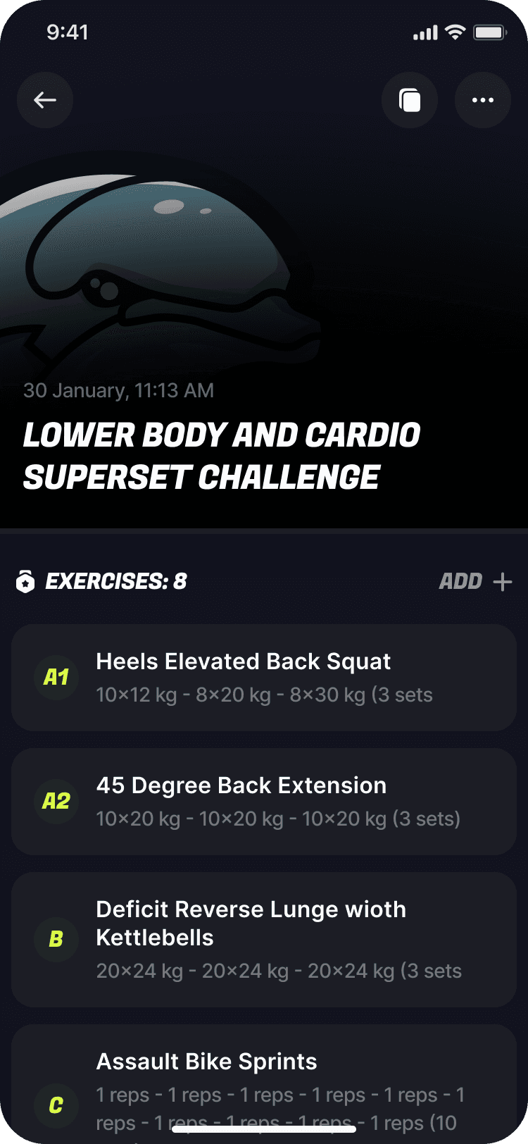 FitEcho workout detail showing logged exercises